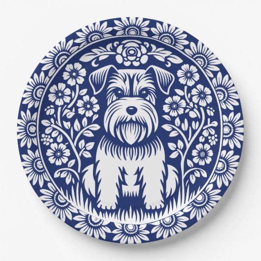 Schnauzer of Norfolk Terrier Charmante volkskunst Papieren Bordje (Voorkant)