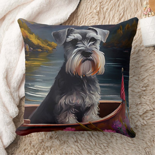 Schnauzer op een peddel: Een landschappelijk avont Kussen (Deken)