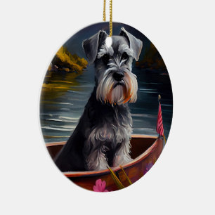 Schnauzer op een peddel: Een landschapsavontuur Keramisch Ornament