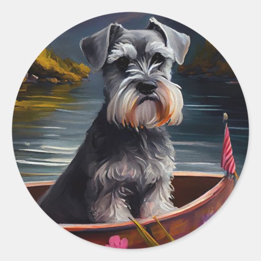 Schnauzer op een peddel: Een Schilderachtig avontu Ronde Sticker (Voorkant)