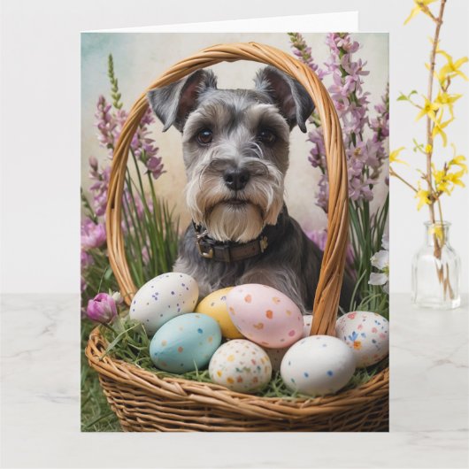 Schnauzer Paaseieren Kaart (Gele Bloem)