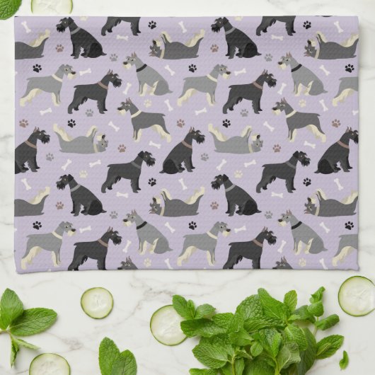 Schnauzer Paws en Botten Kitchen Towel Theedoek (Gevouwen)