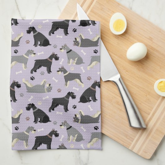 Schnauzer Paws en Botten Kitchen Towel Theedoek (Quarter Fold)