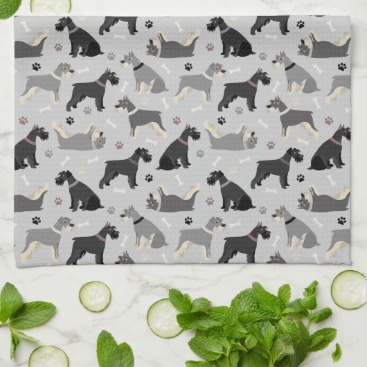 Schnauzer Paws en Botten Kitchen Towel Theedoek (Gevouwen)