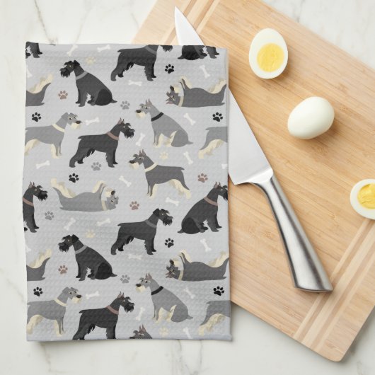 Schnauzer Paws en Botten Kitchen Towel Theedoek (Quarter Fold)