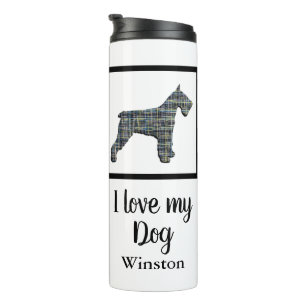 Schnauzer Pet Dog Yellow & Blue Grid Silhouette Thermosbeker