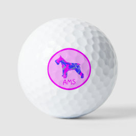 Schnauzer Pink Dog Silhouette Monogram Golfballen