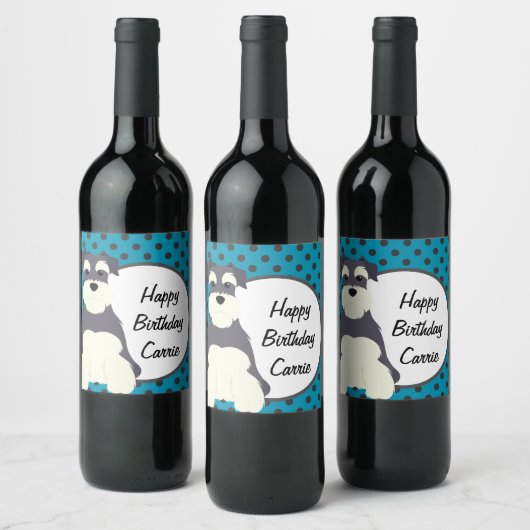 Schnauzer Polka Dots gepersonaliseerd Wijn Etiket (Flessen)