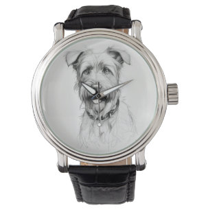 Schnauzer portret potlood schets horloge
