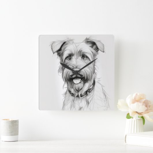 Schnauzer portret potlood schets vierkante klok (Huis)