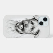 Schnauzer Portret Potloodschets iPhone 15 Case (Achterkant horizontaal)