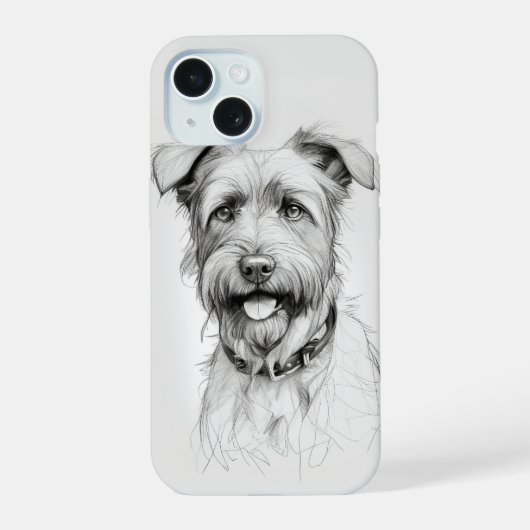 Schnauzer Portret Potloodschets iPhone 15 Case (Achterkant)