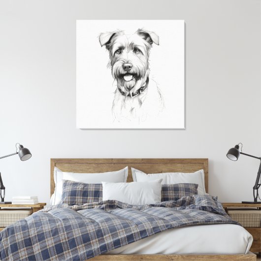 Schnauzer Potlood Schets Portret Canvas Afdruk (Insitu (Slaapkamer))
