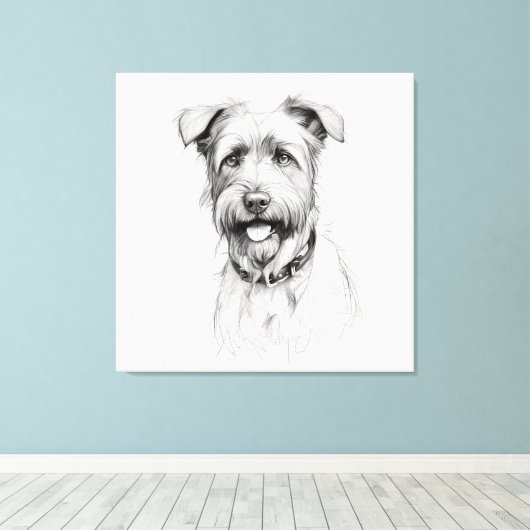 Schnauzer Potlood Schets Portret Canvas Afdruk (Insitu (Houten vloer))