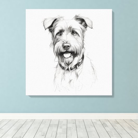 Schnauzer Potloodschets Portret Canvas Afdruk (Insitu (Houten vloer))