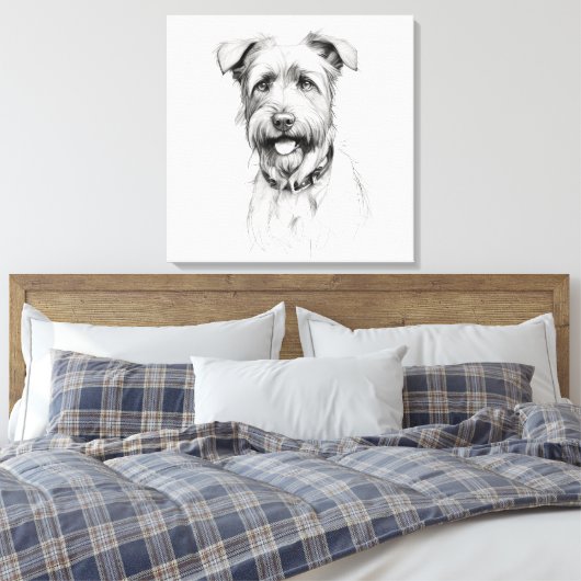 Schnauzer Potloodschets Portret Canvas Afdruk (Insitu (Slaapkamer))