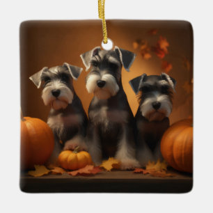 Schnauzer Pup Autumn Delight Pompoen  Keramisch Ornament