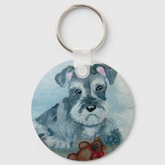 Schnauzer Pup met Teddy-sleutelketen Sleutelhanger (Voorkant)
