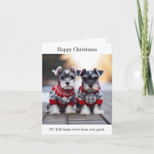 Schnauzer Puppies Happy Christmas Kaart (Voorkant)