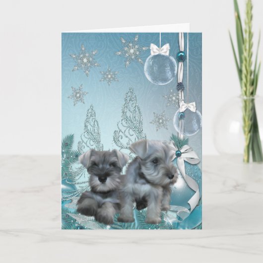 Schnauzer Puppies Kerstkaart Feestdagen Kaart (Voorkant)