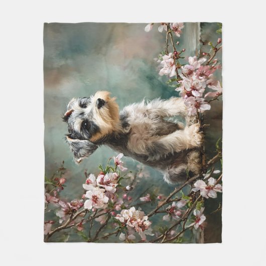 Schnauzer Puppy Among Spring Cherry Blossoms Fleece Deken (Voorkant)