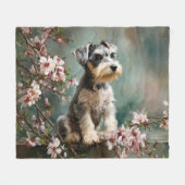 Schnauzer Puppy Among Spring Cherry Blossoms Fleece Deken (Voorkant (Horizontaal))
