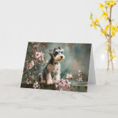 Schnauzer Puppy Among Spring Cherry Blossoms Kaart (Gele Bloem)