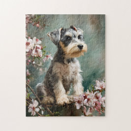 Schnauzer Puppy Among Spring Cherry Blossoms Legpuzzel
