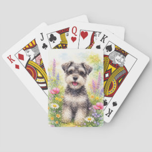 Schnauzer Puppy en Wilde Bloem Speelkaarten