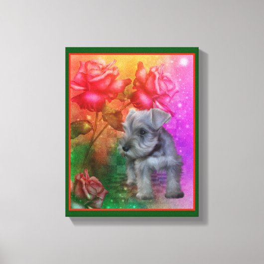 Schnauzer Puppy Fantasy Rozen Dog Art Canvas Afdruk (Voorkant)