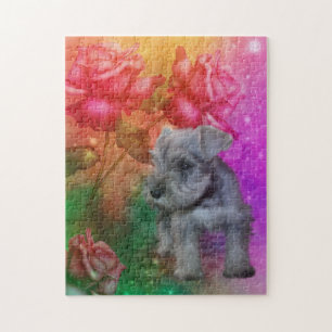 Schnauzer Puppy Fantasy Rozen Dog Art Legpuzzel