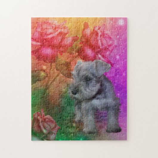 Schnauzer Puppy Fantasy Rozen Dog Art Legpuzzel (Verticaal)