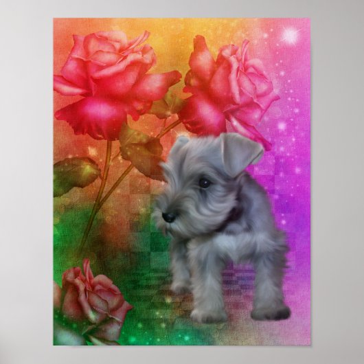 Schnauzer Puppy Fantasy Rozen Dog Poster (Voorkant)