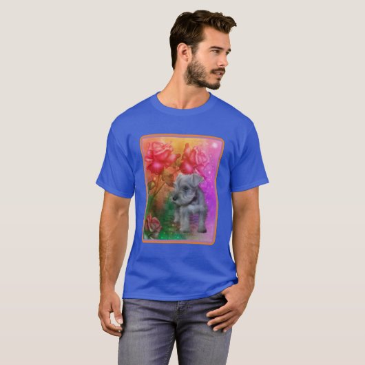 Schnauzer Puppy Fantasy Rozen Dog T-shirt (Voorkant volledig)