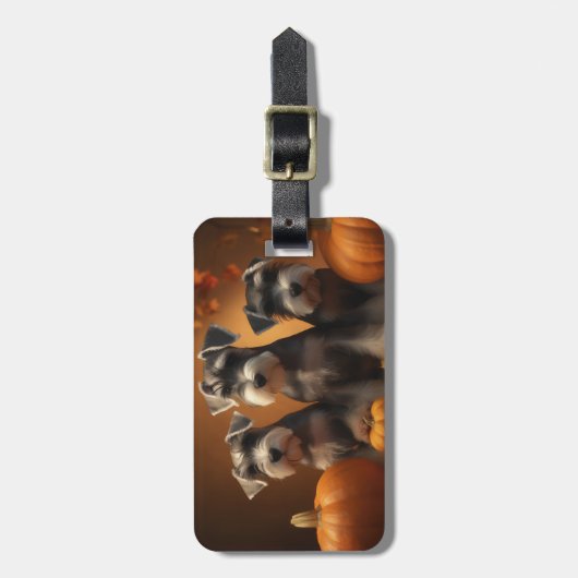 Schnauzer Puppy Herfst Delight Pompoen Bagagelabel (Voorkant verticaal)