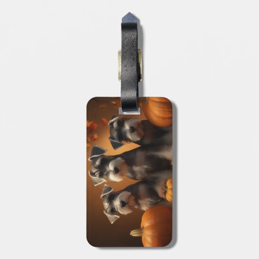 Schnauzer Puppy Herfst Delight Pompoen Bagagelabel (Achterkant verticaal)