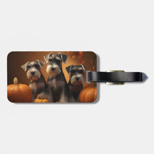 Schnauzer Puppy Herfst Delight Pompoen Bagagelabel (Achterkant horizontaal)