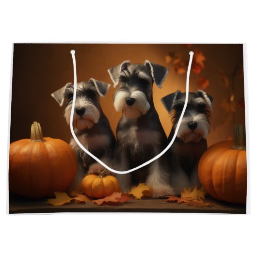 Schnauzer Puppy Herfst Delight Pompoen Groot Cadeauzakje (Voorkant)