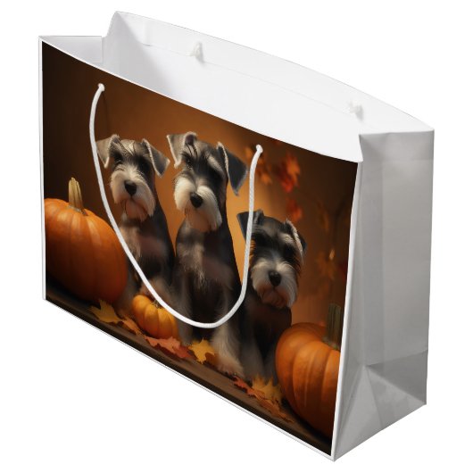 Schnauzer Puppy Herfst Delight Pompoen Groot Cadeauzakje (Achterkant Gekanteld)