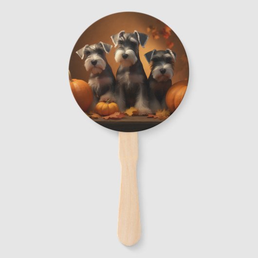 Schnauzer Puppy Herfst Delight Pompoen Handwaaier (Achterkant)