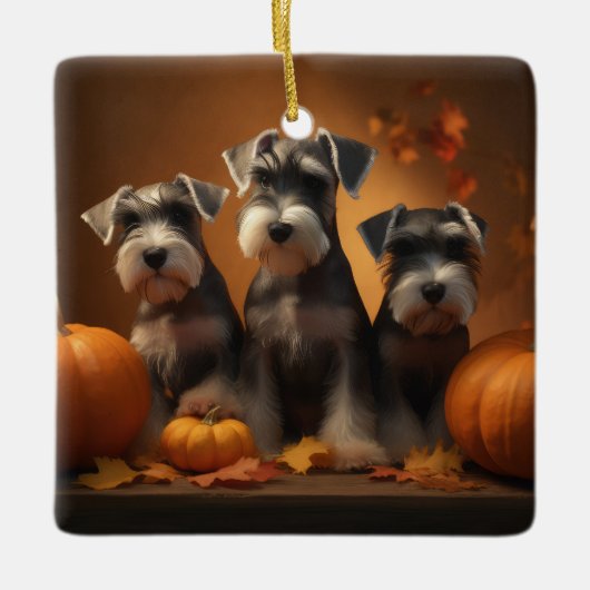 Schnauzer Puppy Herfst Delight Pompoen Keramisch Ornament (Voorkant)