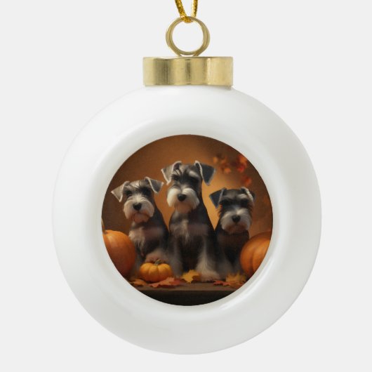 Schnauzer Puppy Herfst Delight Pompoen Keramische Bal Ornament (Voorkant)