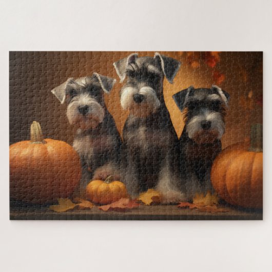 Schnauzer Puppy Herfst Delight Pompoen Legpuzzel (Horizontaal)