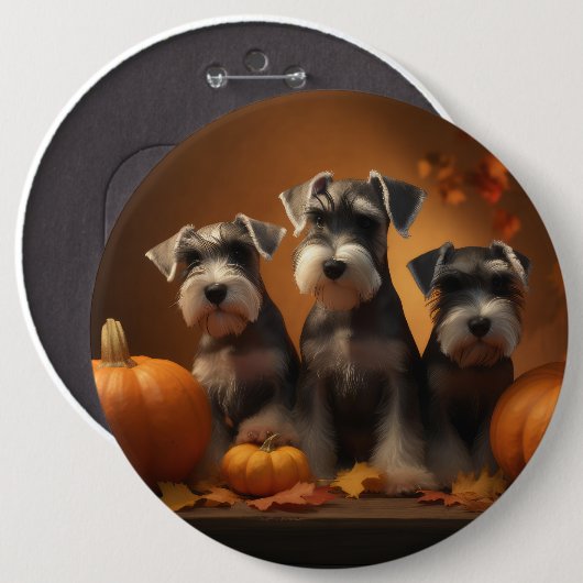 Schnauzer Puppy Herfst Delight Pompoen Ronde Button 6,0 Cm (Voorkant /achterkant)