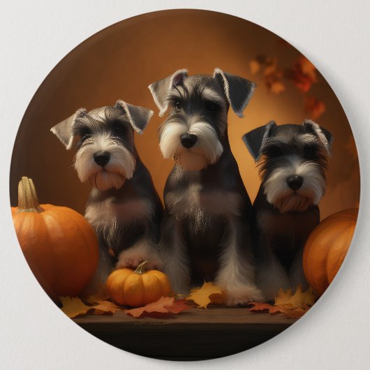 Schnauzer Puppy Herfst Delight Pompoen Ronde Button 6,0 Cm (Voorkant)