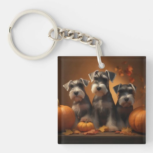 Schnauzer Puppy Herfst Delight Pompoen Sleutelhanger (Voorkant)