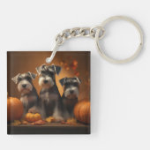Schnauzer Puppy Herfst Delight Pompoen Sleutelhanger (Achterkant)