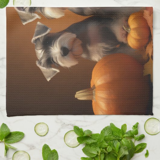 Schnauzer Puppy Herfst Delight Pompoen Theedoek (Gevouwen)