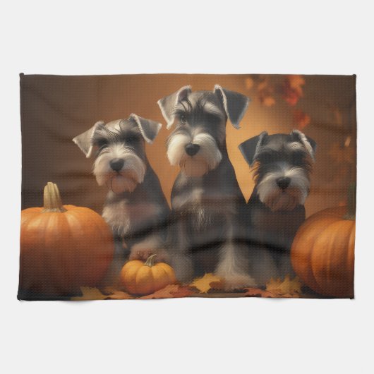 Schnauzer Puppy Herfst Delight Pompoen Theedoek (Horizontaal)