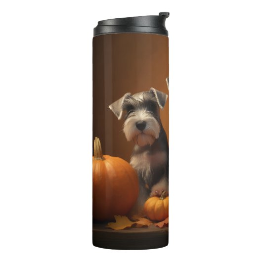 Schnauzer Puppy Herfst Delight Pompoen Thermosbeker (Gedraaid links)